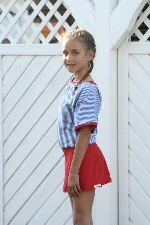 Mädchen Kleid Sommerkleid Fledermaus Jersey gestreift Rot Weiß