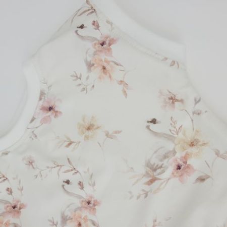 Oversize Shirt Kurzarm Creme Blumen Schwäne