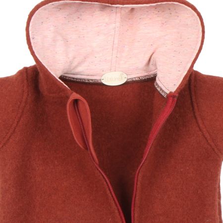 Lilakind Baby Wollwalk overall eendelig met capuchon walkloden walkoverall roestrood roze groen maat 56/62-116/122 - Made in Germany, roestrood roze, 86/92 cm