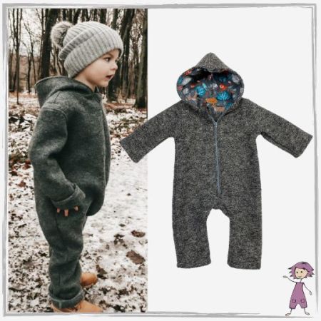 Walkloden Kapuzen Overall Grau Meliert Winter Wald