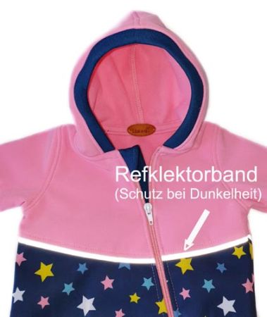 Gr. 56/62 Overall Softshell Rosa Blau Sterne Reflektorband