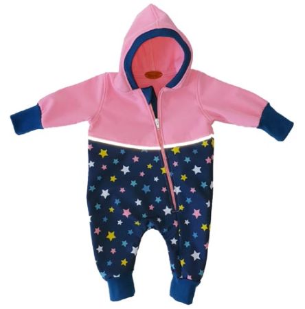 Gr. 56/62 Overall Softshell Rosa Blau Sterne Reflektorband