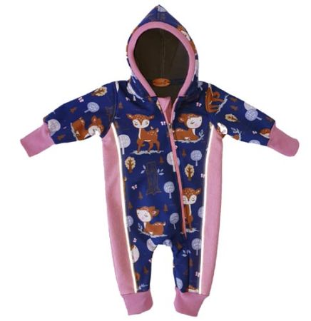 Gr. 56/62 Overall Softshell Blau Rosa Rehe Reflektorbänder
