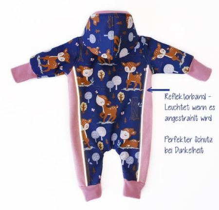 Gr. 56/62 Overall Softshell Blau Rosa Rehe Reflektorbänder