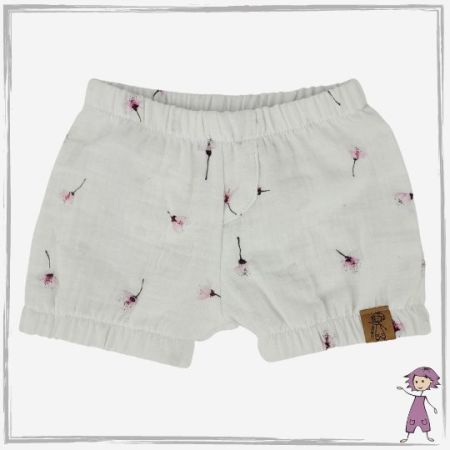 Musselin Pumphose kurz Weiß Pink Blumen