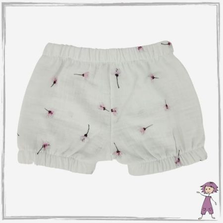 Musselin Pumphose kurz Weiß Pink Blumen