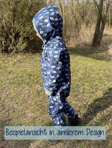 Lilakind Softshell Overall Baby Kinder Handmade – Dino Design – Wasserdicht & Warm – mit Fleece gefüttert – Übergangsanzug mit Reißverschluss & Kapuze Gr. 80–86
