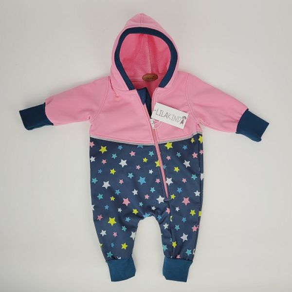 Softshell Overall Sterne Rosa Reflektorband Gr.56/62