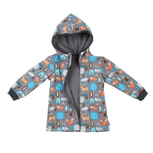 Softshell Jacke Grau mit Waldtieren