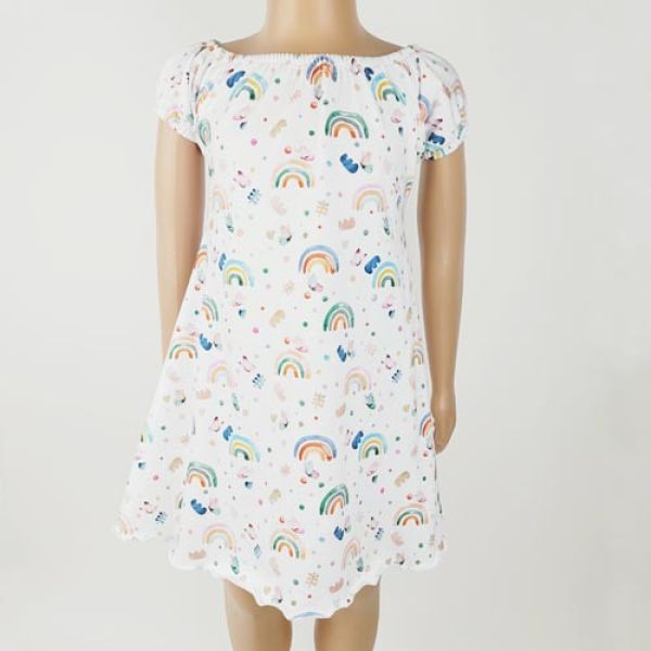 Carmen Sommerkleid Weiß Regenbogen