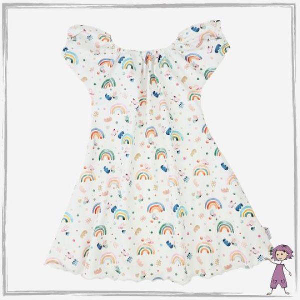 Carmen Sommerkleid Weiß Regenbogen