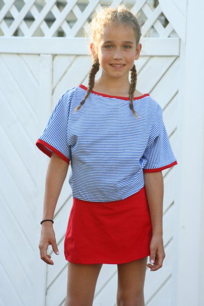 Mädchen Kleid Sommerkleid Fledermaus Jersey gestreift Rot Weiß