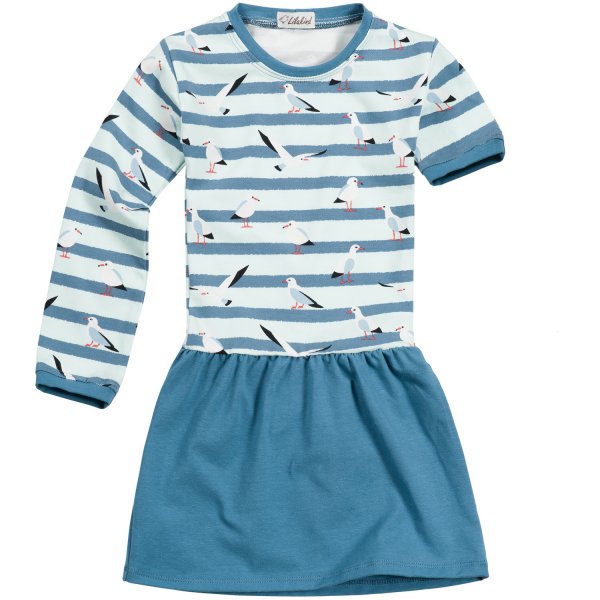 %Sale% Jersey Kleid Longshirt Langarm Kurzarm mit Rundausschnitt Maritim Möwen Blau Gr. 104/110