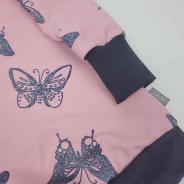 Sweat Pullover Glitzer Schmetterlinge Rosa Grau