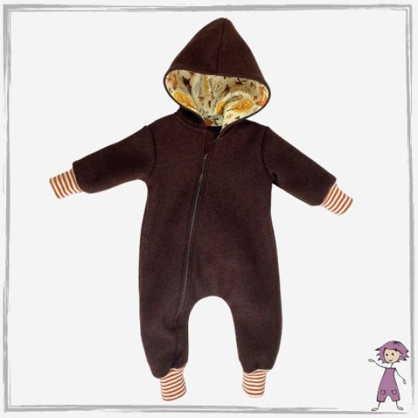 Walkloden Kapuzen Overall Braun Waldtiere