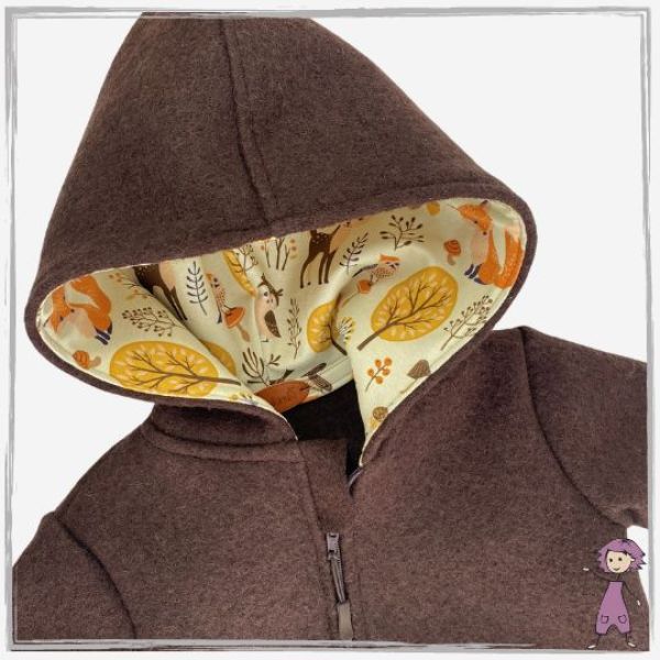 Walkloden Kapuzen Overall Braun Waldtiere