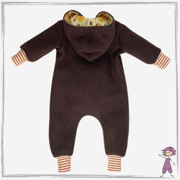 Walkloden Kapuzen Overall Braun Waldtiere