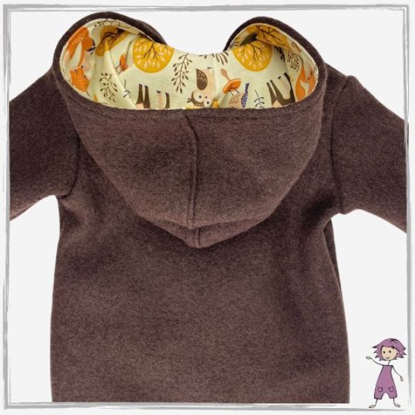 Walkloden Kapuzen Overall Braun Waldtiere