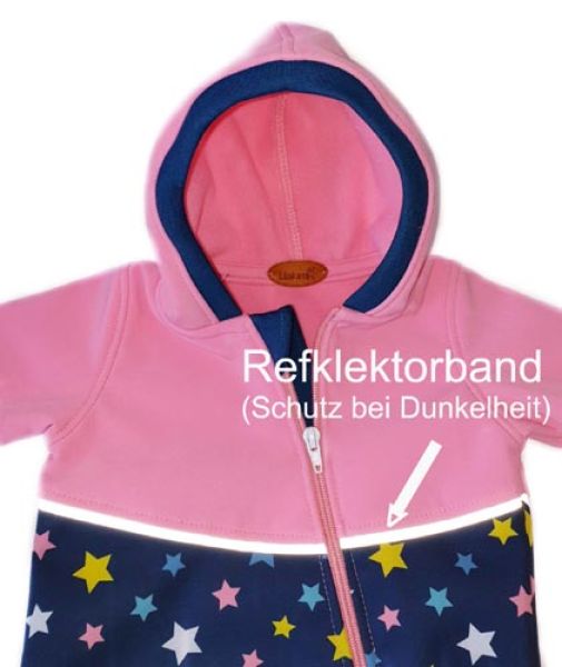 Gr. 56/62 Overall Softshell Rosa Blau Sterne Reflektorband