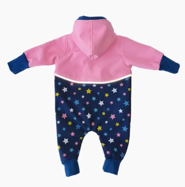 Gr. 56/62 Overall Softshell Rosa Blau Sterne Reflektorband