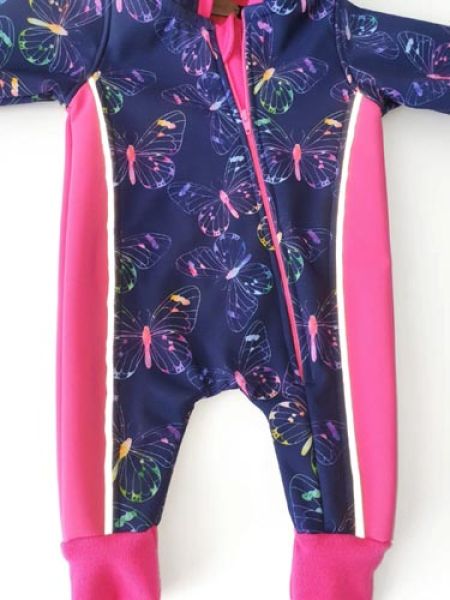 Gr. 56/62 Overall Softshell Pink Blau Schmetterlinge Reflektorbänder