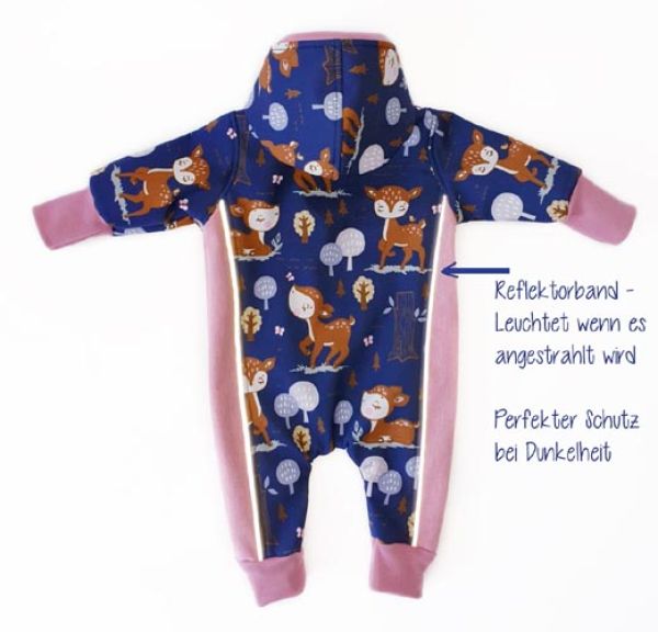 Gr. 56/62 Overall Softshell Blau Rosa Rehe Reflektorbänder