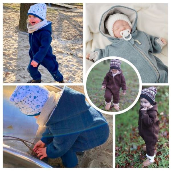 Walkloden Kapuzen Overall Braun Waldtiere