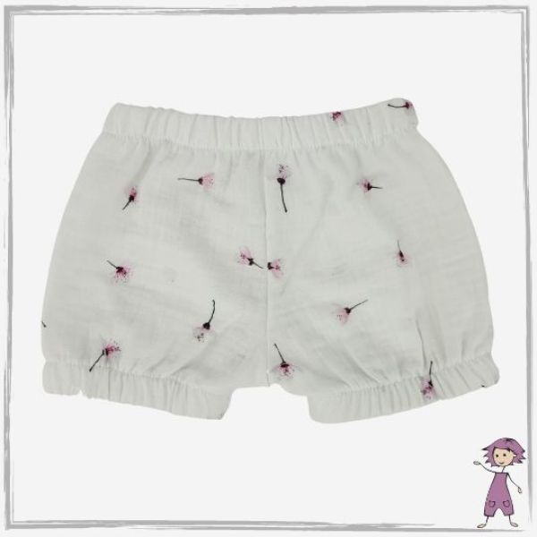 Musselin Pumphose kurz Weiß Pink Blumen