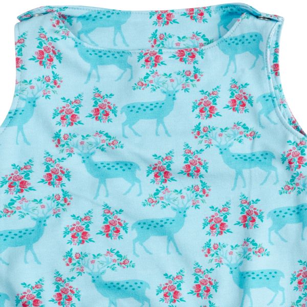 %Sale% Baby Strampler Blau Blumen Rehe 50/56