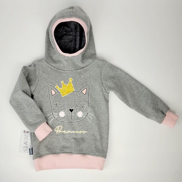 Kapuzensweater Grau Rosa Katze Gr.104/110