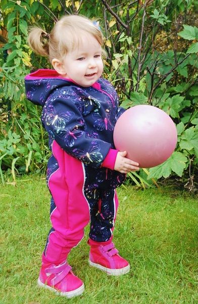 Gr. 56/62 Overall Softshell Pink Blau Schmetterlinge Reflektorbänder