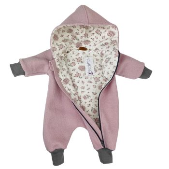 Walkloden Overall Creme Rosa Blumen